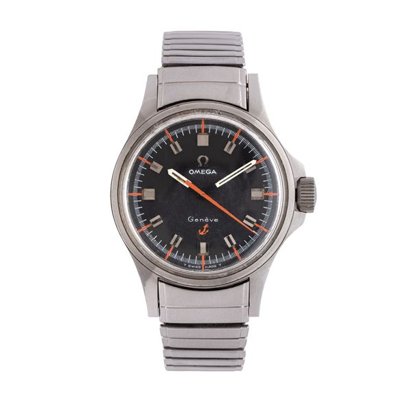 OMEGA - OMEGA - GENEVE 'ANCORETTA' OROLOGIO SOLO TEMPO A CARICA MANUALE IN ACCIAIO CON QUADRANTE NERO E BRACCIALE ELASTICO 'FIXO-FLEX-S' OMEGA