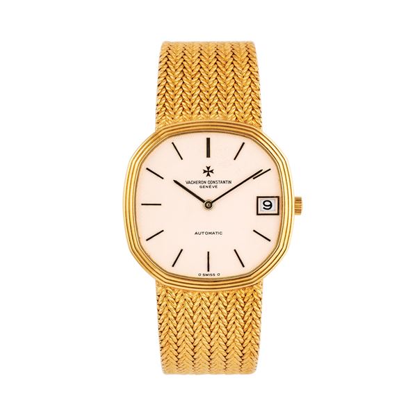 VACHERON CONSTANTIN - VACHERON CONSTANTIN - ULTRATHIN 18KT YELLOW GOLD SELF-WINDING WATCH WITH INTEGRATED BRACELET AND WHITE DIAL WITH DATE WINDOW AT THREE O'CLOCK