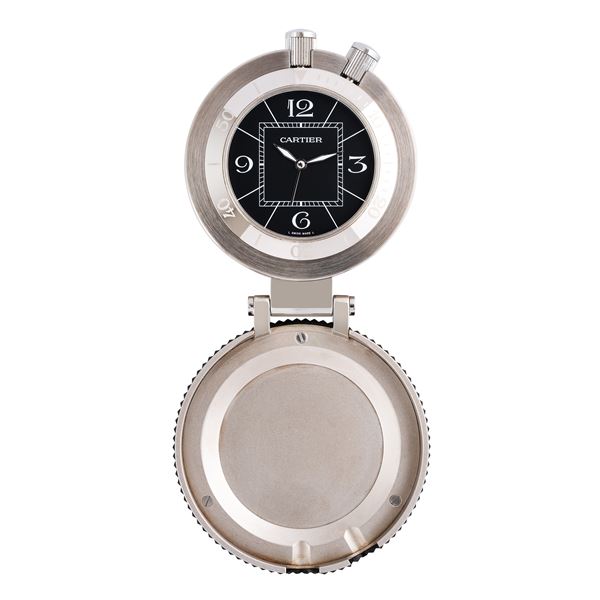 CARTIER - CARTIER - PASHA DESK CLOCK STEEL DESK CLOCK WITH BLACK DIAL