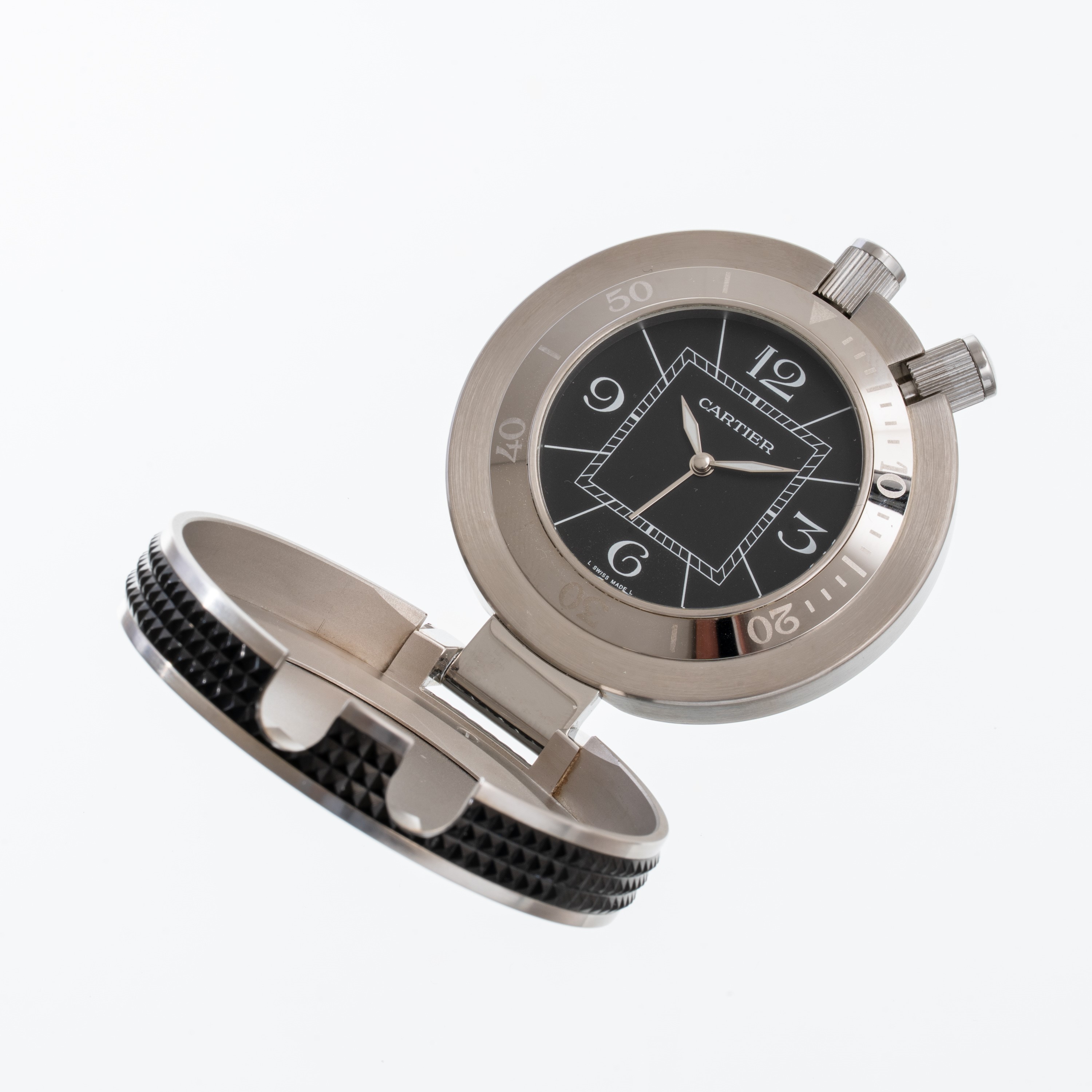 CARTIER - PASHA DESK CLOCKOROLOGIO DA TAVOLO IN ACCIAIO CON QUADRANTE NERO