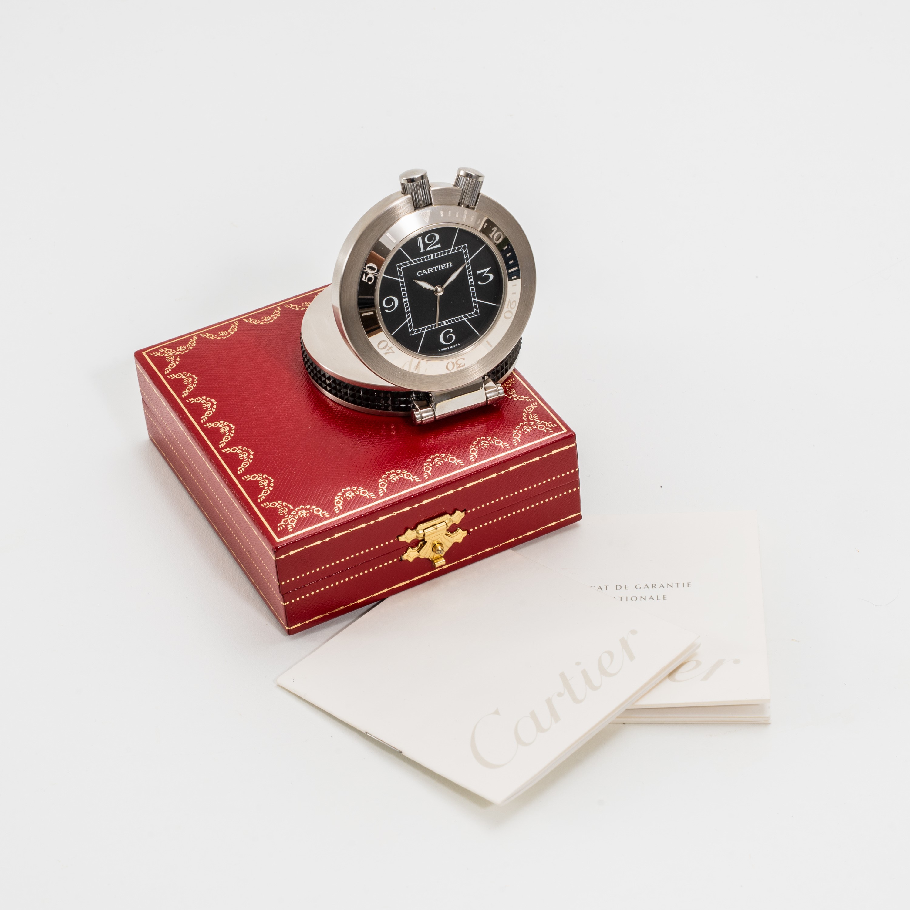 CARTIER - PASHA DESK CLOCKOROLOGIO DA TAVOLO IN ACCIAIO CON QUADRANTE NERO