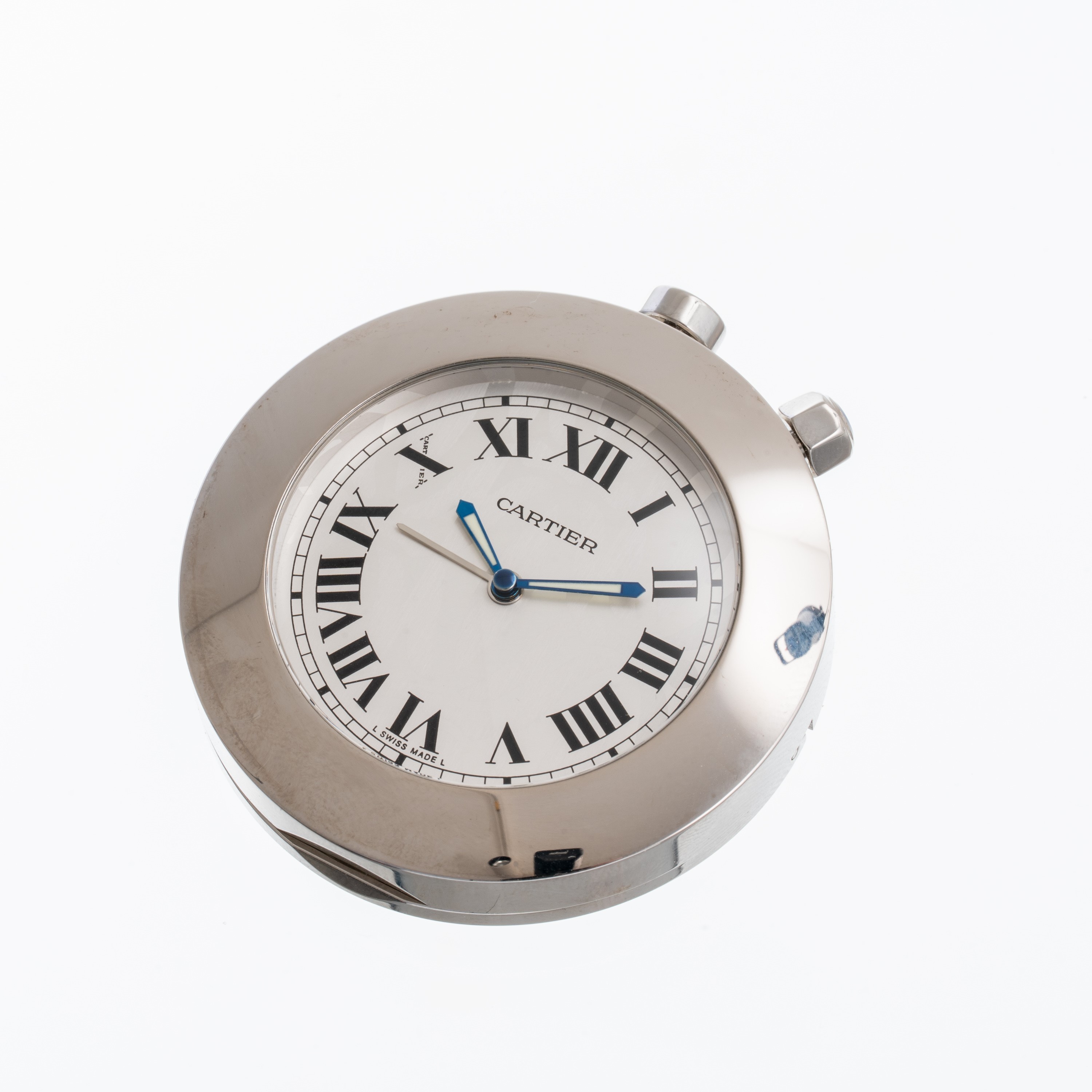 CARTIER - TRAVEL TABLE CLOCKOROLOGIO DA TAVOLO AL QUARZO IN ACCIAIO CON QUADRANTE GRIGIO