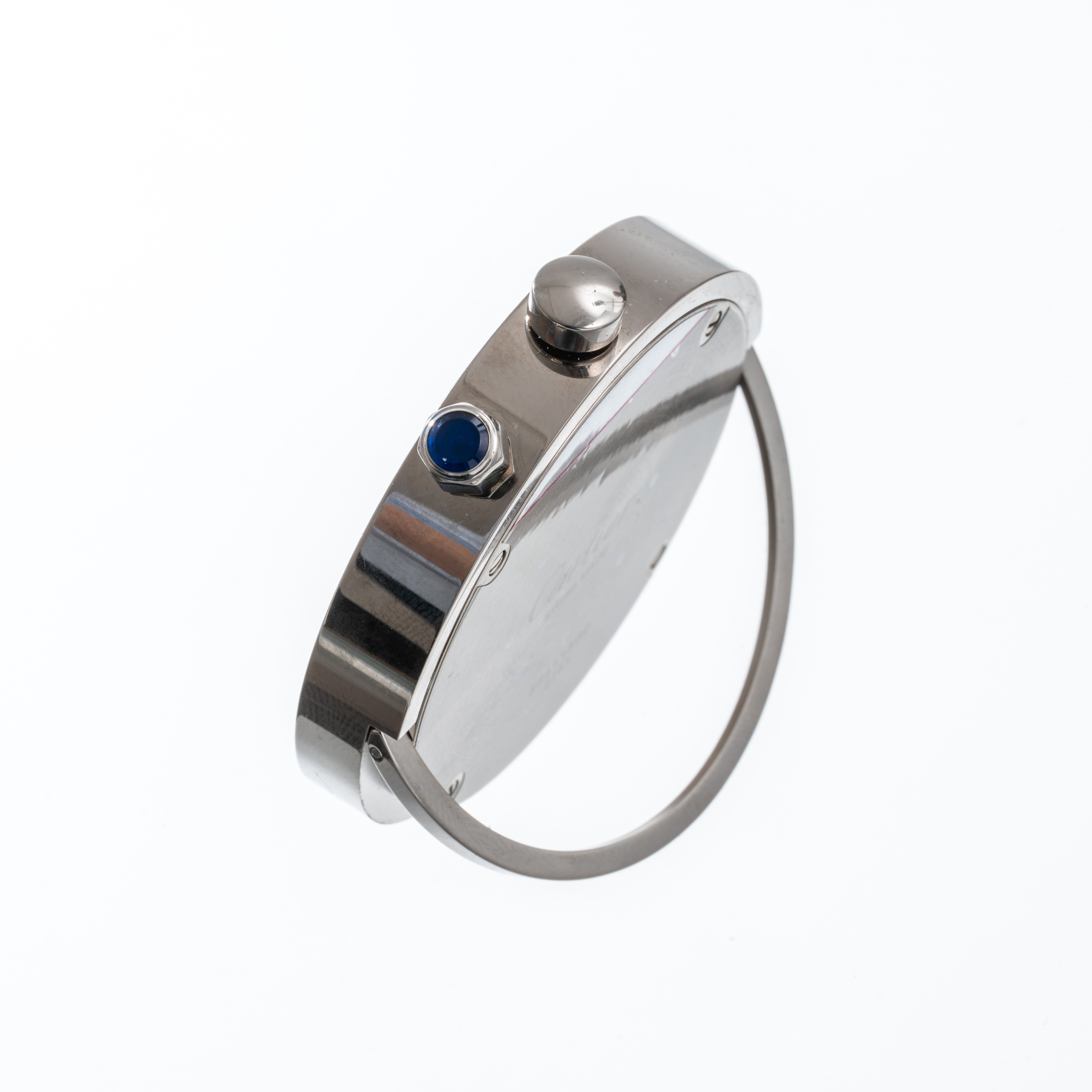 CARTIER - TRAVEL TABLE CLOCKOROLOGIO DA TAVOLO AL QUARZO IN ACCIAIO CON QUADRANTE GRIGIO