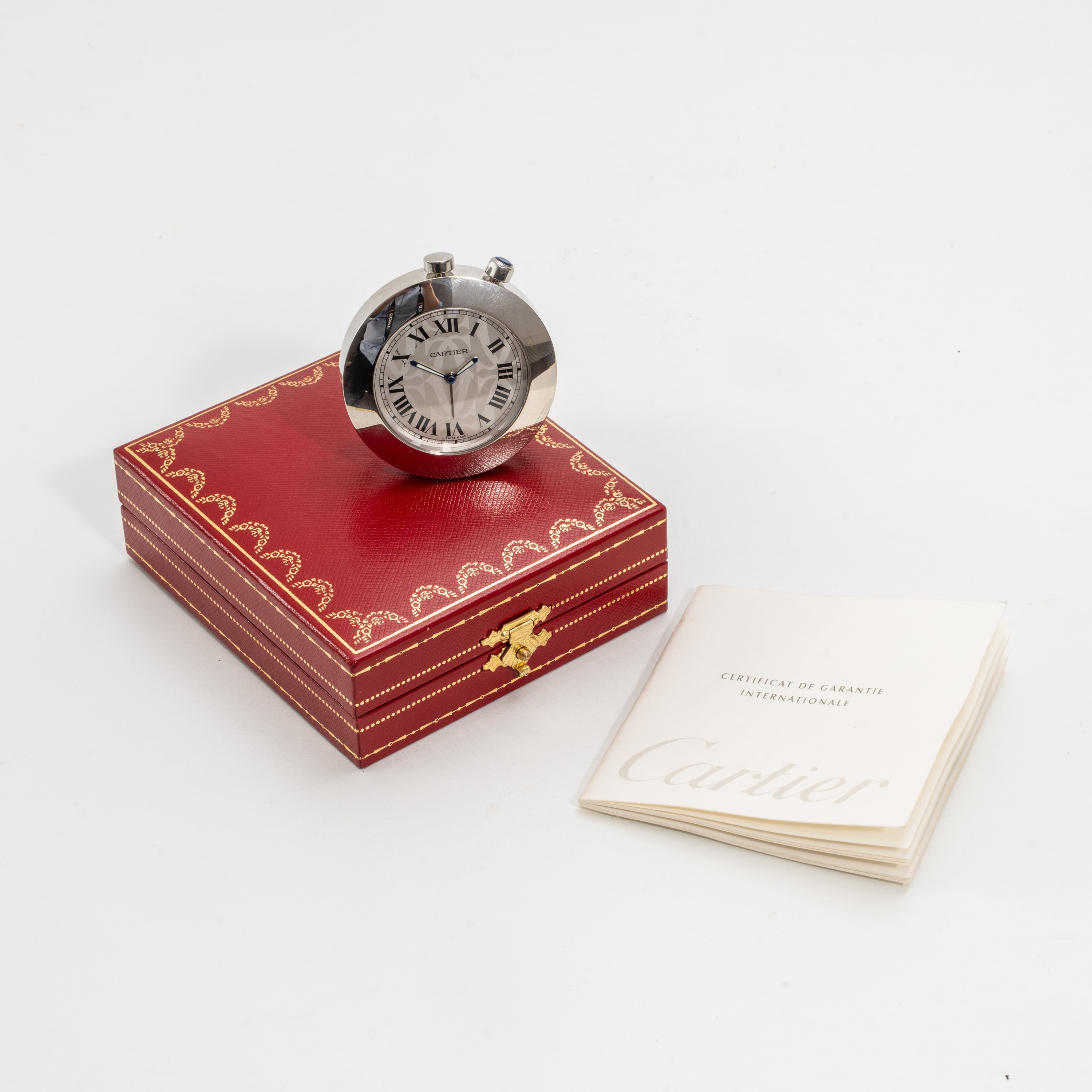 CARTIER - TRAVEL TABLE CLOCKOROLOGIO DA TAVOLO AL QUARZO IN ACCIAIO CON QUADRANTE GRIGIO