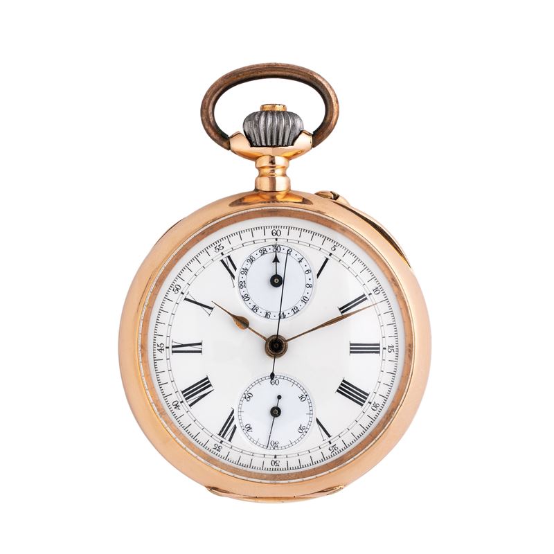 CRONOGRAFO DA TASCA CONTA MINUTI IN ORO ROSA 18KT CON QUADRANTE PORCELLANA