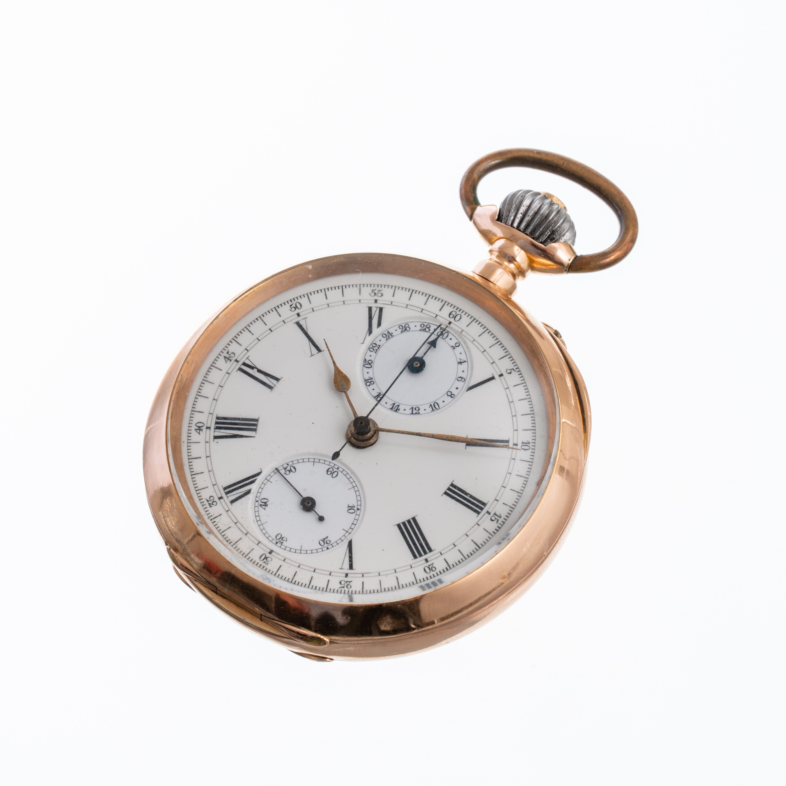 CRONOGRAFO DA TASCA CONTA MINUTI IN ORO ROSA 18KT CON QUADRANTE PORCELLANA