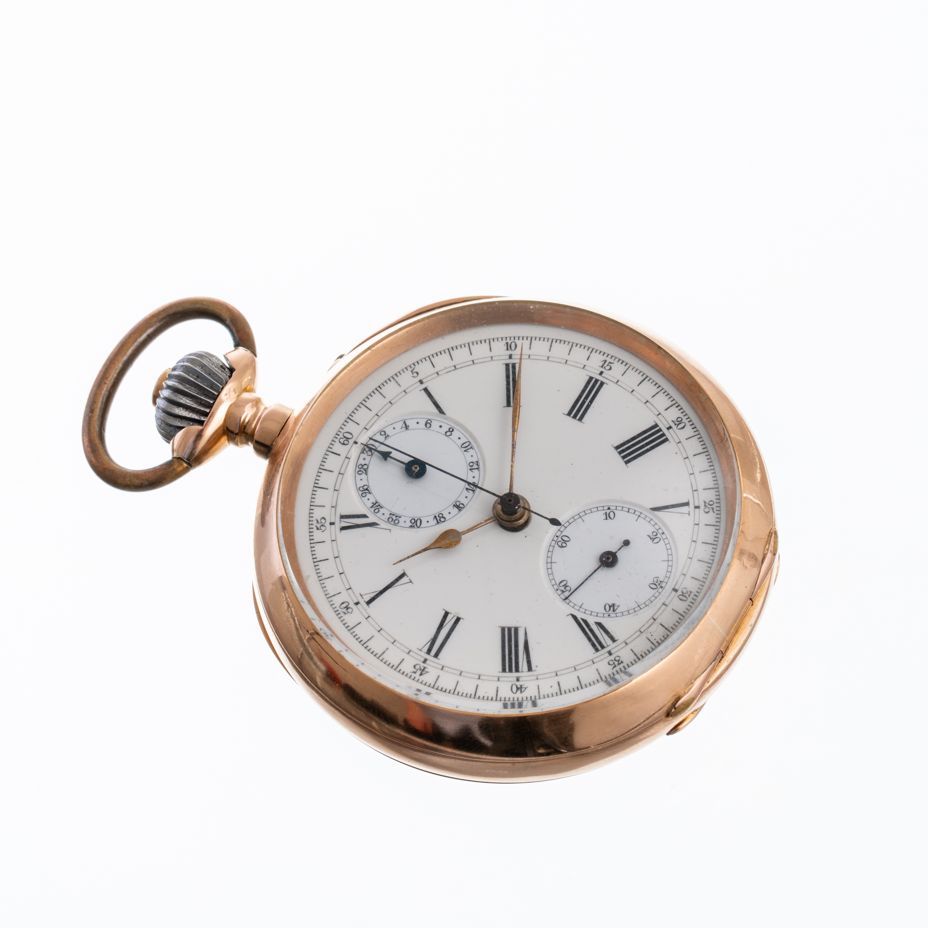 CRONOGRAFO DA TASCA CONTA MINUTI IN ORO ROSA 18KT CON QUADRANTE PORCELLANA