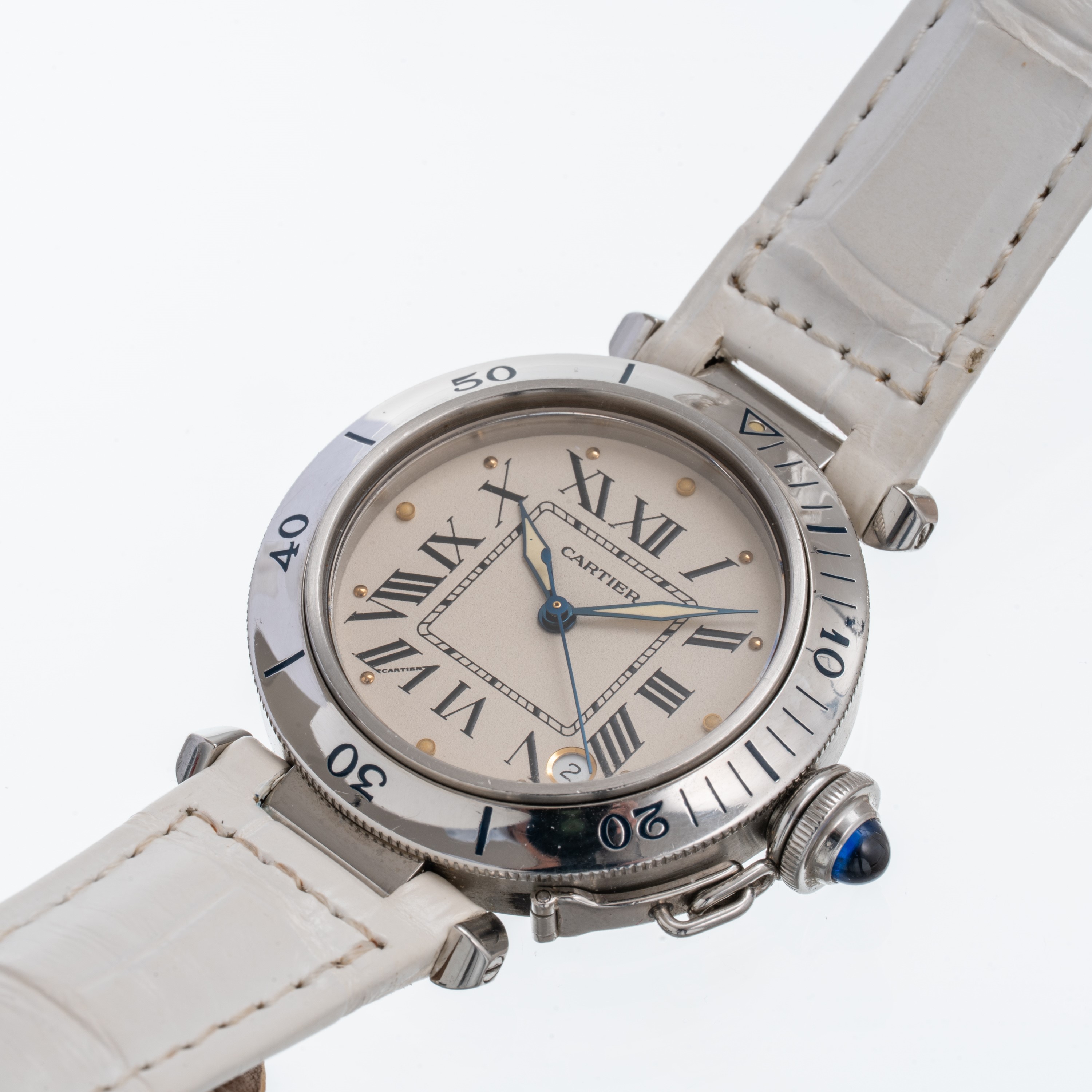 CARTIER - PASHA OROLOGIO SOLO TEMPO A CARICA AUTOMATICA IN ACCIAIO CON QUADRANTE BIANCO E DATARIO...