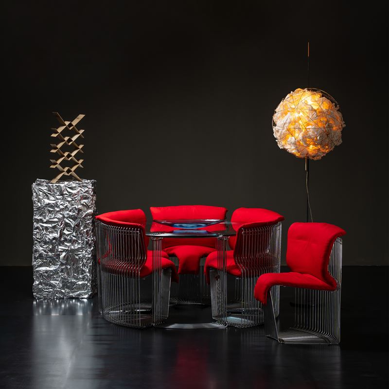 VERNER PANTON, TAVOLO E SET DI SEI SEDIE 'PANTONOVA'