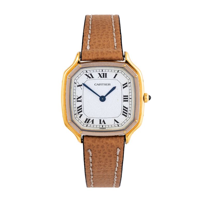 CARTIER - SANTOS TRIANONOROLOGIO DA POLSO A CARICA MANUALE IN ORO GIALLO 18KT E GHIERA IN ORO BIA...