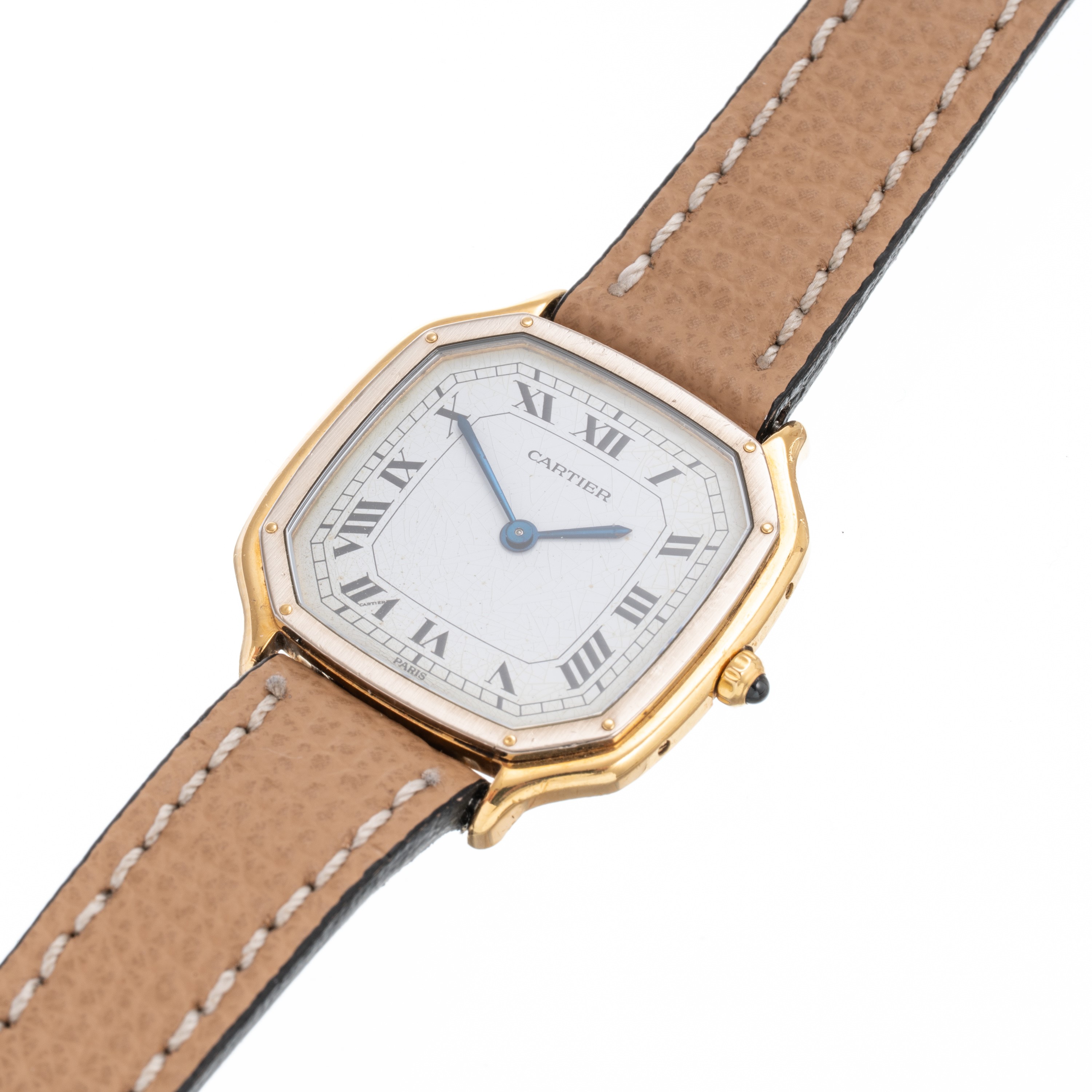 CARTIER - SANTOS TRIANONOROLOGIO DA POLSO A CARICA MANUALE IN ORO GIALLO 18KT E GHIERA IN ORO BIA...