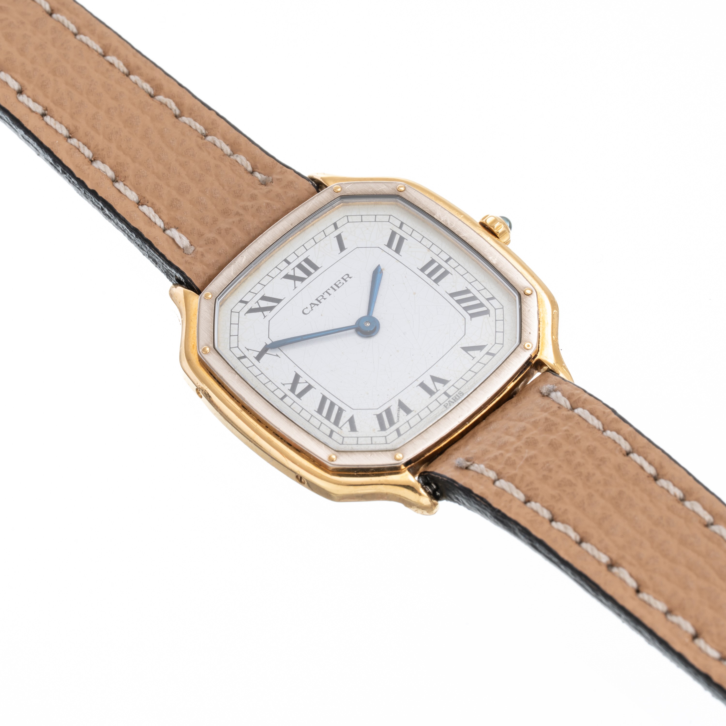 CARTIER - SANTOS TRIANONOROLOGIO DA POLSO A CARICA MANUALE IN ORO GIALLO 18KT E GHIERA IN ORO BIA...