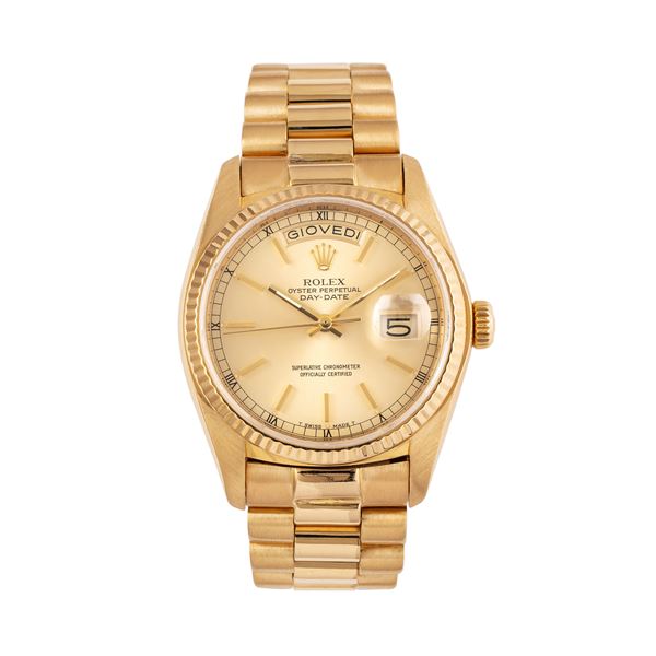 ROLEX - ROLEX - DAY DATE 18KT YELLOW GOLD AUTOMATIC WINDING WATCH WITH 18KT YELLOW GOLD PRESIDENT BRACELET AND CHAMPAGNE DIAL