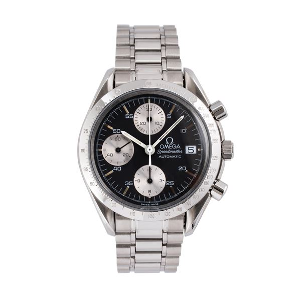 OMEGA - OMEGA - SPEEDMASTER AUTOMATIC DATE STEEL AUTOMATIC WINDING CHRONOGRAPH WITH BLACK DIAL AND DATE WINDOW AT THREE O'CLOCK
