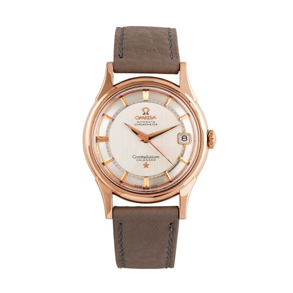 OMEGA - OMEGA - CONSTELLATION CALENDAR AUTOMATIC WINDING 18KT ROSE GOLD WATCH WITH GRAY DIAL AND DATE WINDOW AT THREE O'CLOCK.