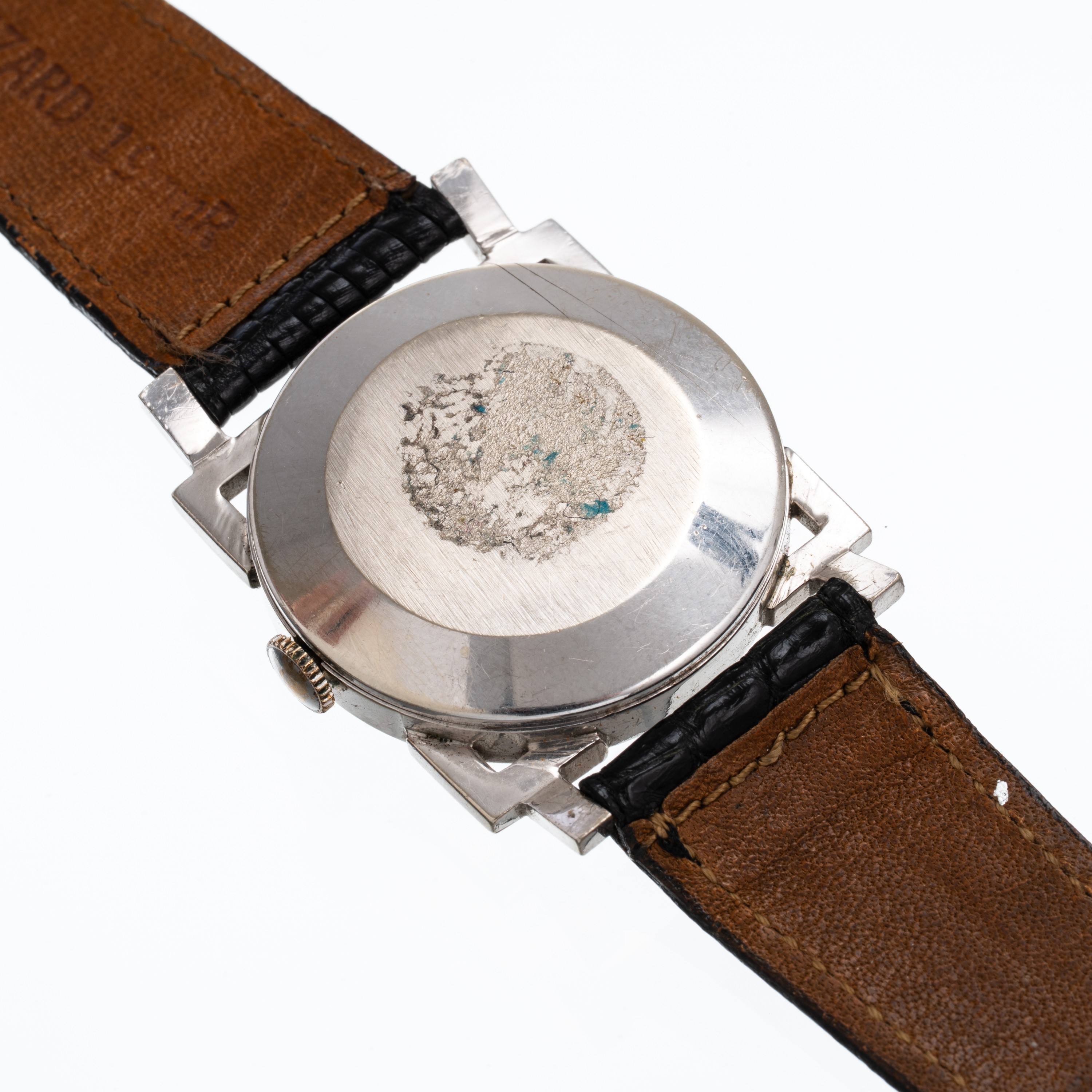 HAMILTON - ART DECO'OROLOGIO A CARICA MANUALE IN ORO BIANCO 14KT CON QUADRANTE NERO E INDICI DIAM...