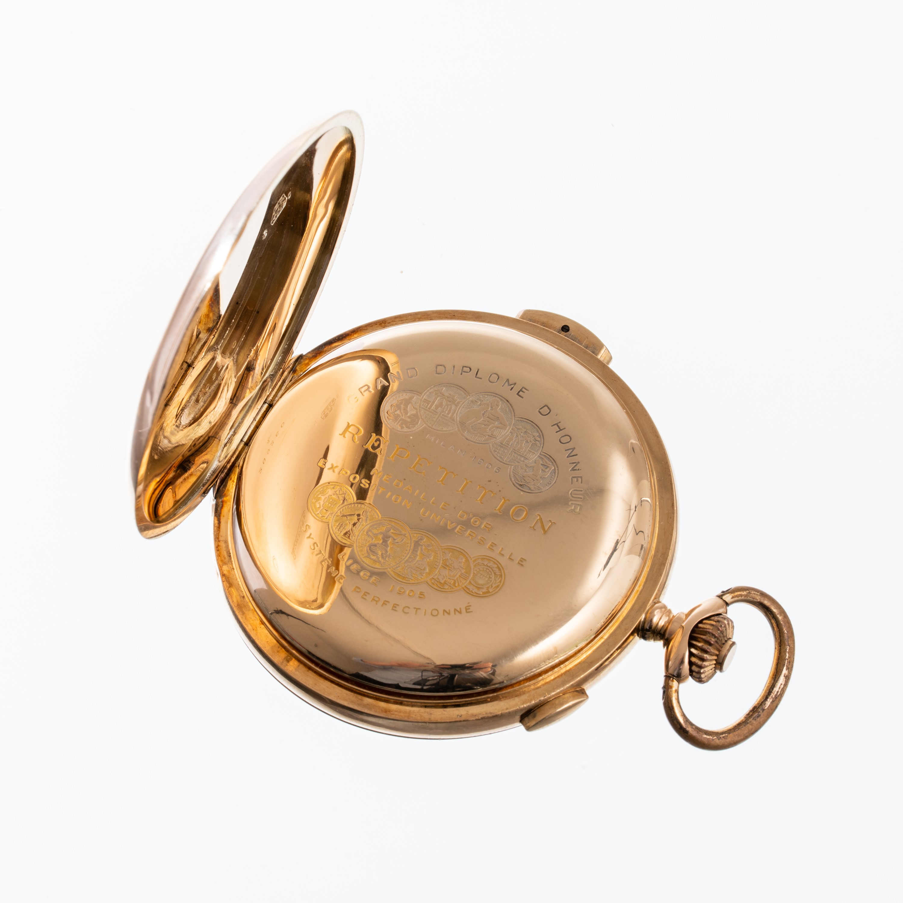 LEVRETTE - OROLOGIO DA TASCAOROLOGIO DA TASCA A CARICA MANUALE IN ORO GIALLO 14KT CRONOGRAFO RIPE...