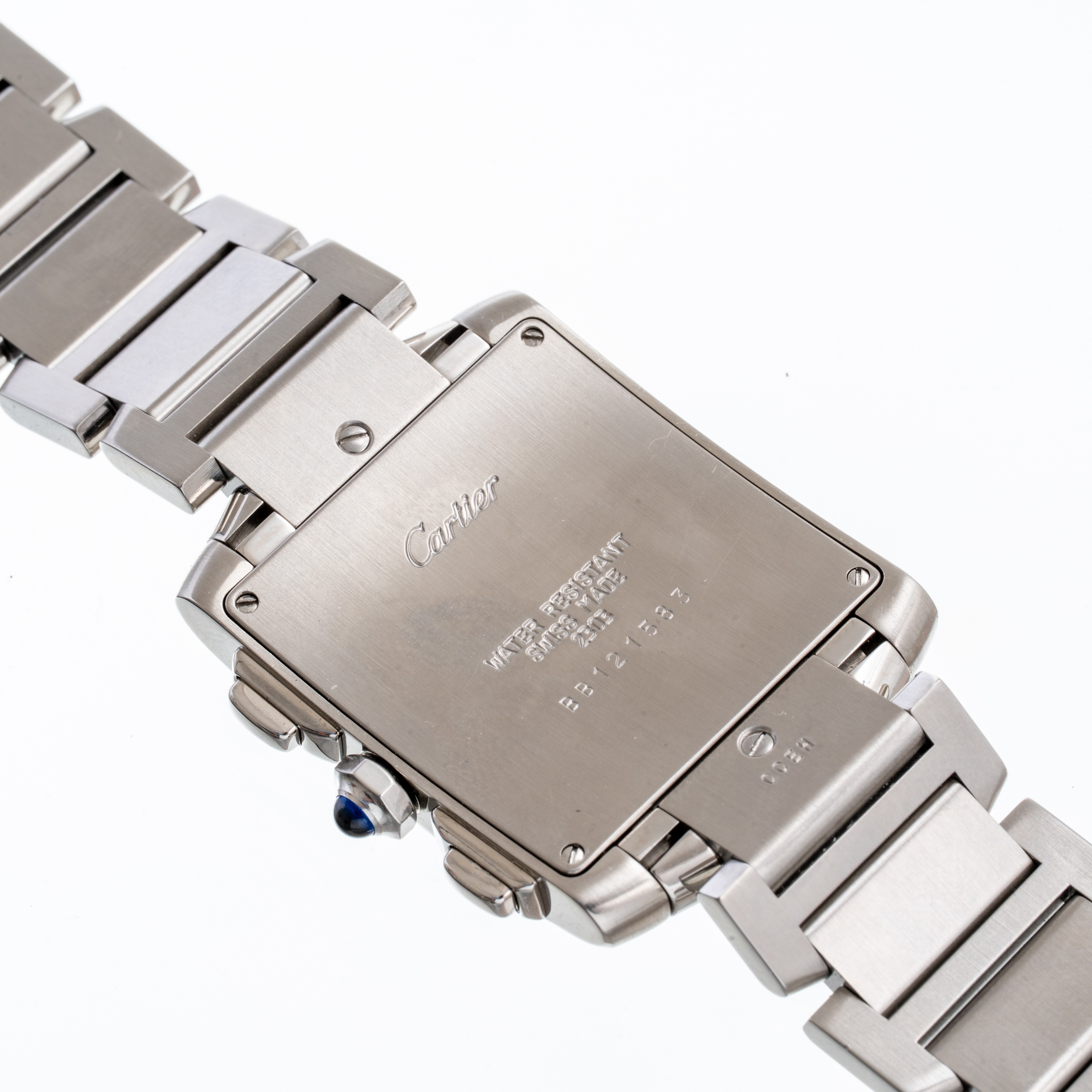 CARTIER - TANK FRANCAISE CRONOGRAFO.CRONOGRAFO AL QUARZO IN ACCIAIO CON QUADRANTE BIANCO E DATARI...