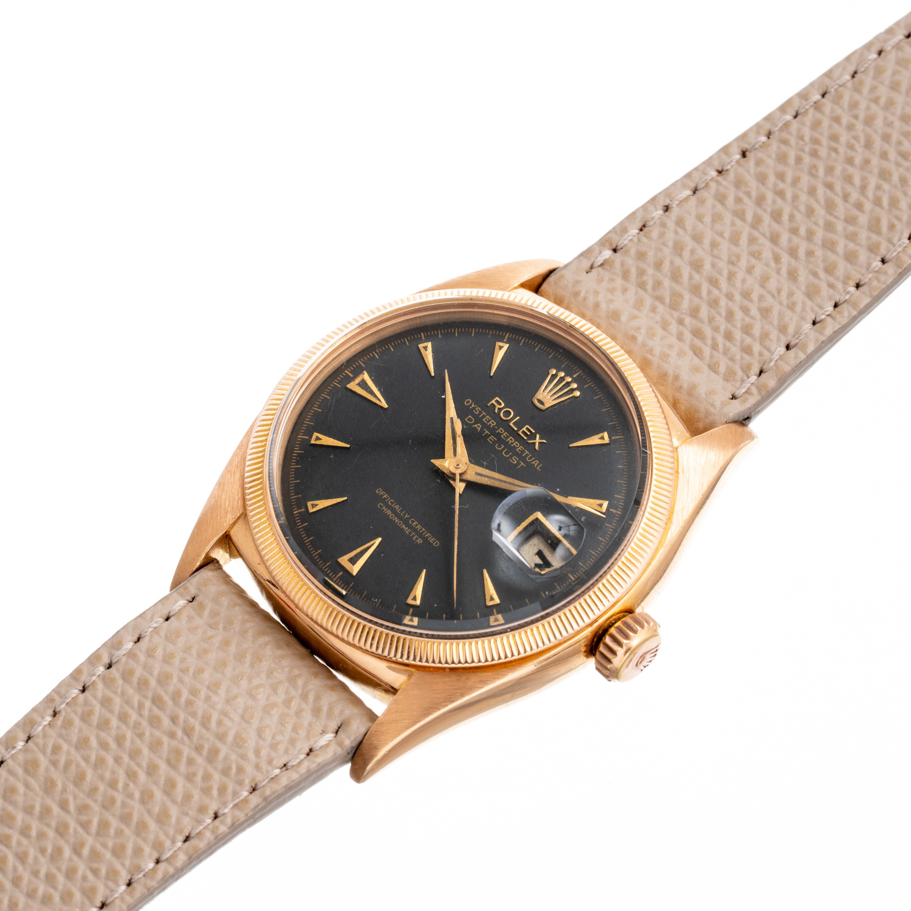 ROLEX - DATEJUST OVETTONEOROLOGIO SOLO TEMPO A CARICA AUTOMATICA IN ORO ROSA 18KT, QUADRANTE NERO...