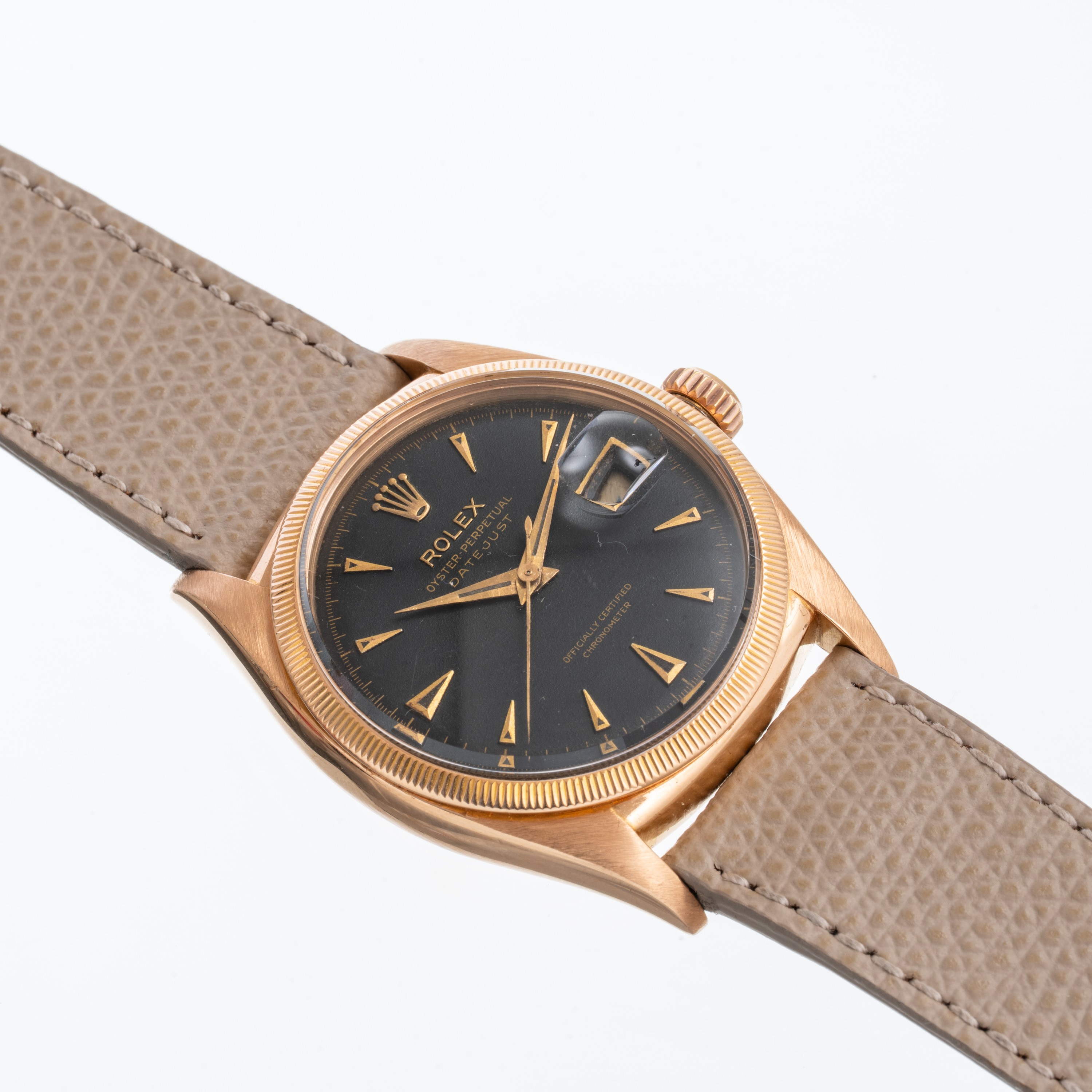 ROLEX - DATEJUST OVETTONEOROLOGIO SOLO TEMPO A CARICA AUTOMATICA IN ORO ROSA 18KT, QUADRANTE NERO...