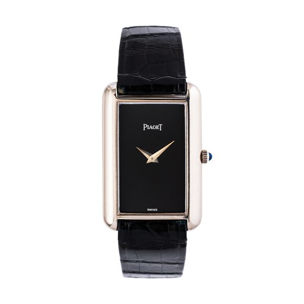 PIAGET - PIAGET - TANK 18KT WHITE GOLD MANUAL WINDING WATCH WITH BLACK DIAL