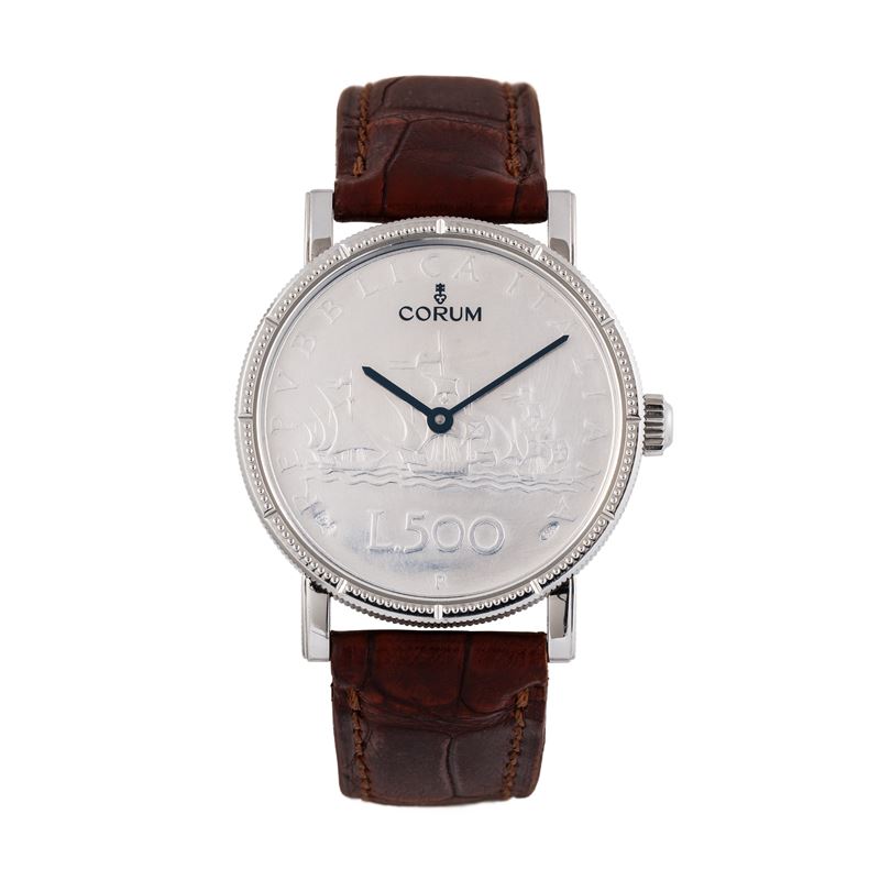 CORUM - 500 LIREOROLOGIO SOLO TEMPO A CARICA AUTOMATICA IN ACCIAIO CON MONETA 500 LIRE IN ARGENTO