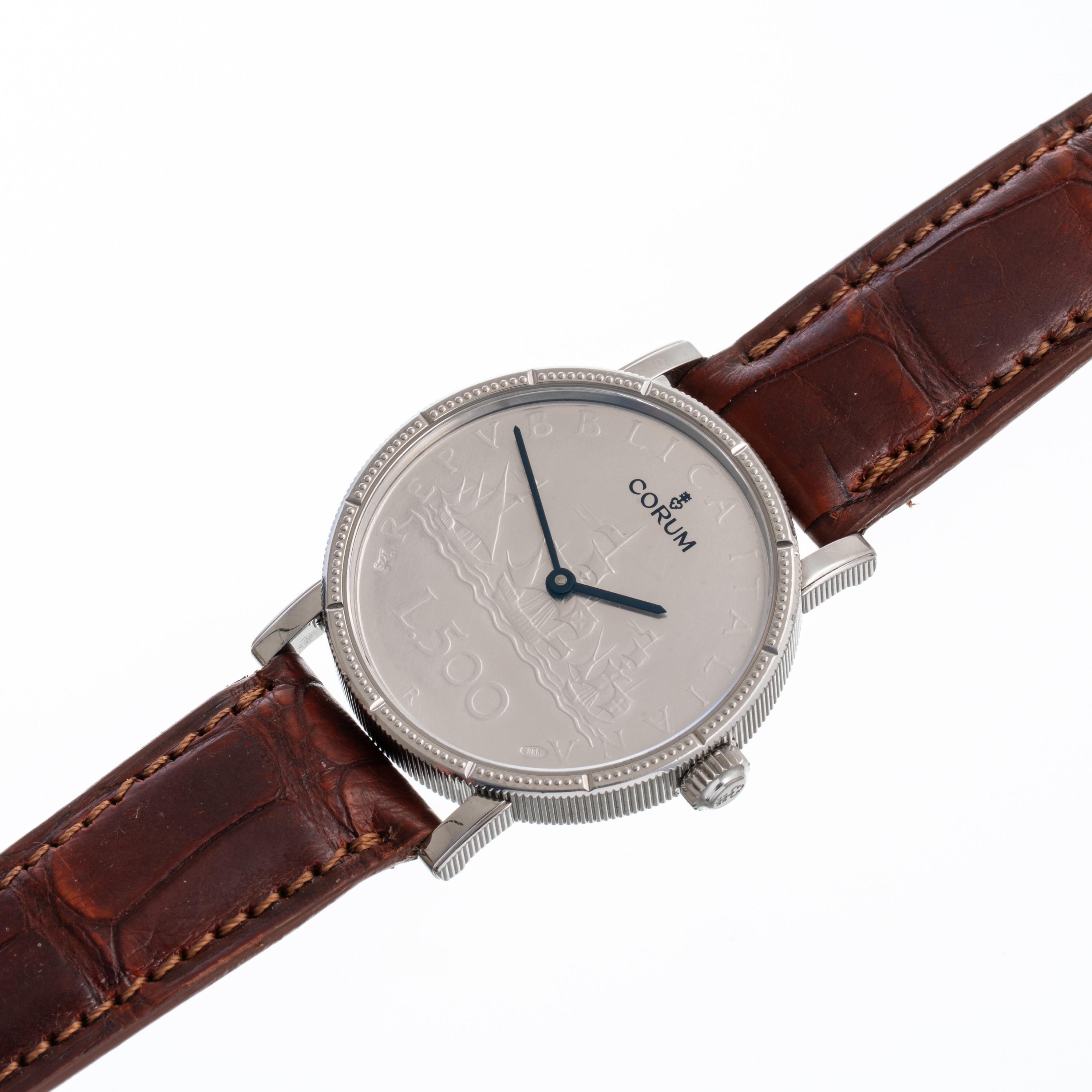 CORUM - 500 LIREOROLOGIO SOLO TEMPO A CARICA AUTOMATICA IN ACCIAIO CON MONETA 500 LIRE IN ARGENTO