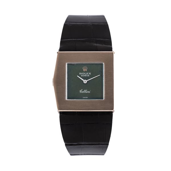 ROLEX - ROLEX - CELLINI KING MIDAS 18KT WHITE GOLD MANUAL WINDING WATCH WITH GREEN DIAL AND SHAPED CASE