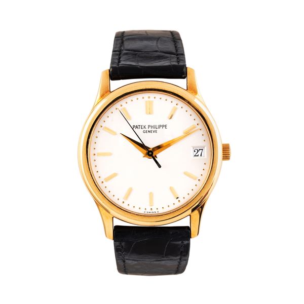 PATEK PHILIPPE - PATEK PHILIPPE - CALATRAVA 18KT YELLOW GOLD AUTOMATIC WINDING WATCH WITH SILVER DIAL, THREE-HOUR AND CENTRAL SECONDS
