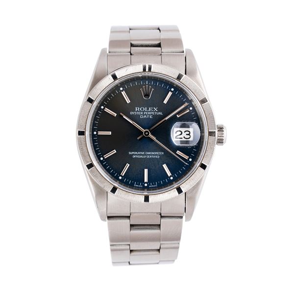 ROLEX - ROLEX - OYSTER PERPETUAL DATE AUTOMATIC WINDING WATCH WITH BLUE DIAL