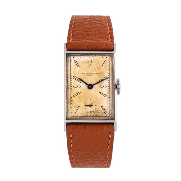VACHERON CONSTANTIN - VACHERON CONSTANTIN - TANK MANUAL WINDING STEEL WATCH WITH SMALL SECONDS AT SIX HOURS