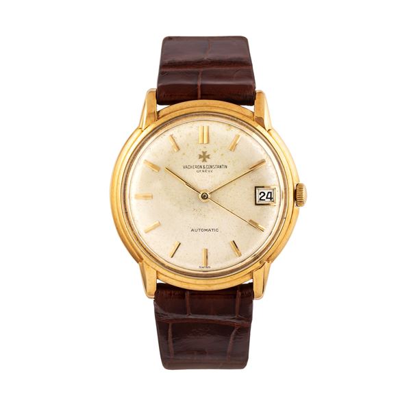 VACHERON CONSTANTIN - VACHERON CONSTANTIN  AUTOMATIC WINDING WATCH IN 18KT YELLOW GOLD WITH STEPPED CASE AND THREE-HOUR DATE.