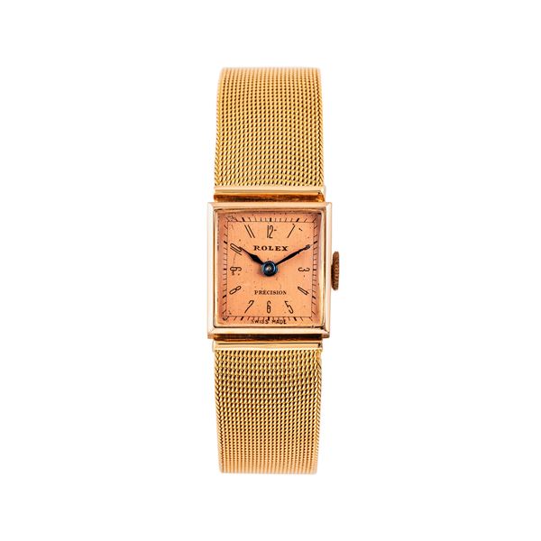 ROLEX - ROLEX - PRECISION MANUAL WINDING WATCH IN 18KT ROSE GOLD WITH SALMON DIAL AND  BRACELET IN 18KT YELLOW