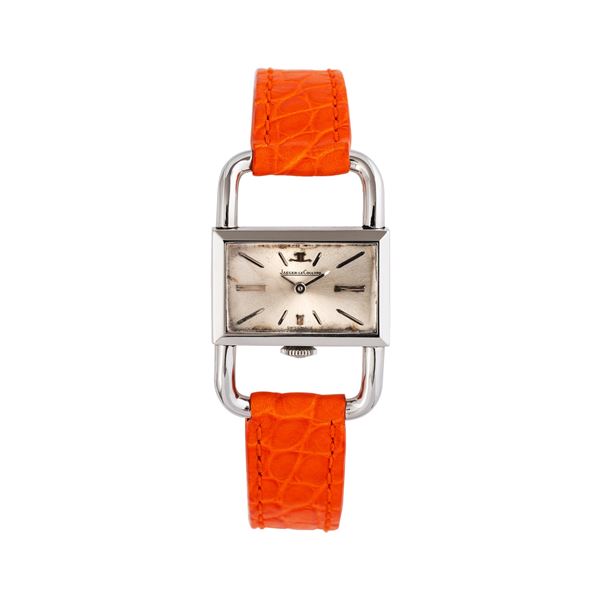 JAEGER LE COULTRE - JAEGER LECOULTRE - PADLOCK MANUAL WINDING STEEL WATCH WITH SILVER DIAL
