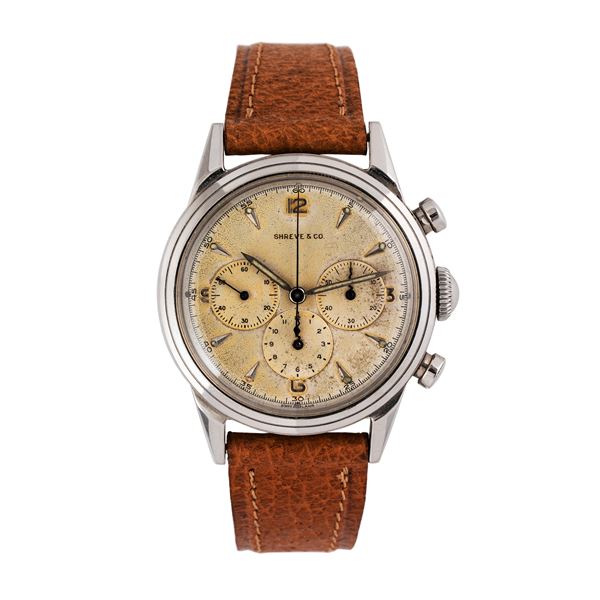 MOVADO - MOVADO - M95 MANUAL WINDING CHRONOGRAPH IN STEEL WITH WHITE DIAL AND 'SHREVE & CO' RETAILER CUSTOMIZATION