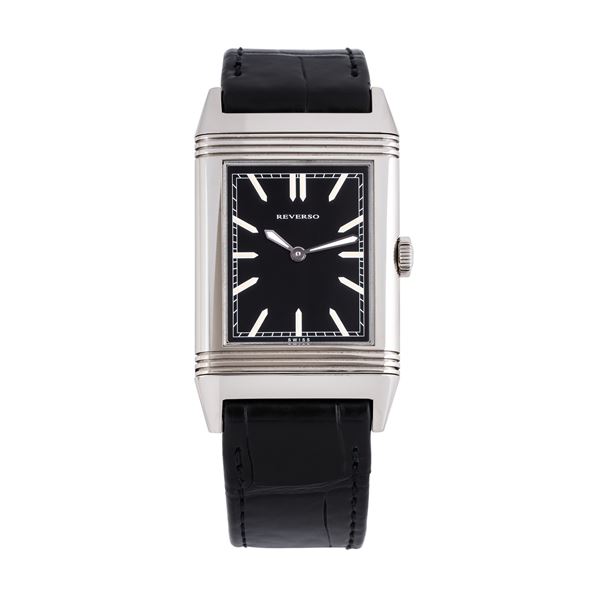 JAEGER LE COULTRE - JAEGER LE COULTRE - GRANDE REVERSO 1931 MANUAL WINDING STEEL REVERSO WATCH WITH BLACK DIAL