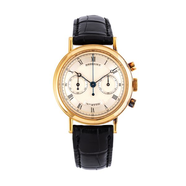 BREGUET - BREGUET - CLASSIQUE CHRONOGRAPH MANUAL WINDING CHRONOGRAPH IN 18KT YELLOW GOLD WITH TWO-TONE HONEYCOMB DIAL AND VISIBLE CASE BACK