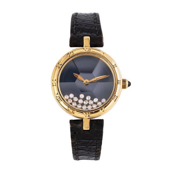 GERALD GENTA - GERALD GENTA 18KT YELLOW GOLD QUARTZ WATCH WITH BLUE DIAL AND DIAMONDS
