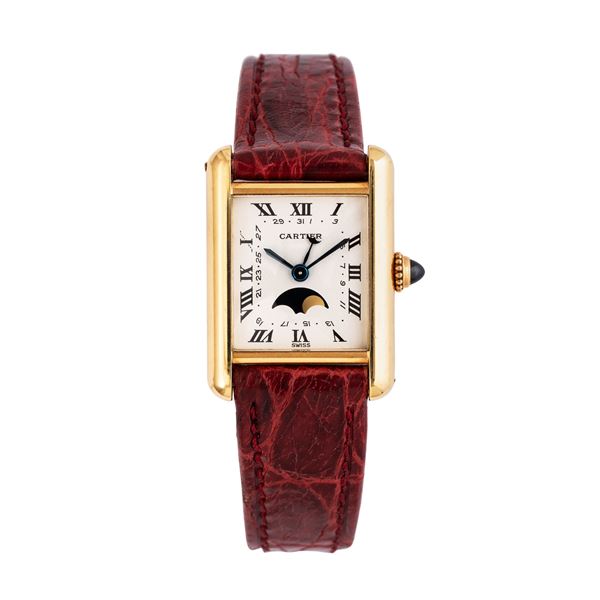 CARTIER - CARTIER - TANK 18KT YELLOW GOLD QUARTZ WATCH WITH POINTER DATE AND MOON PHASES