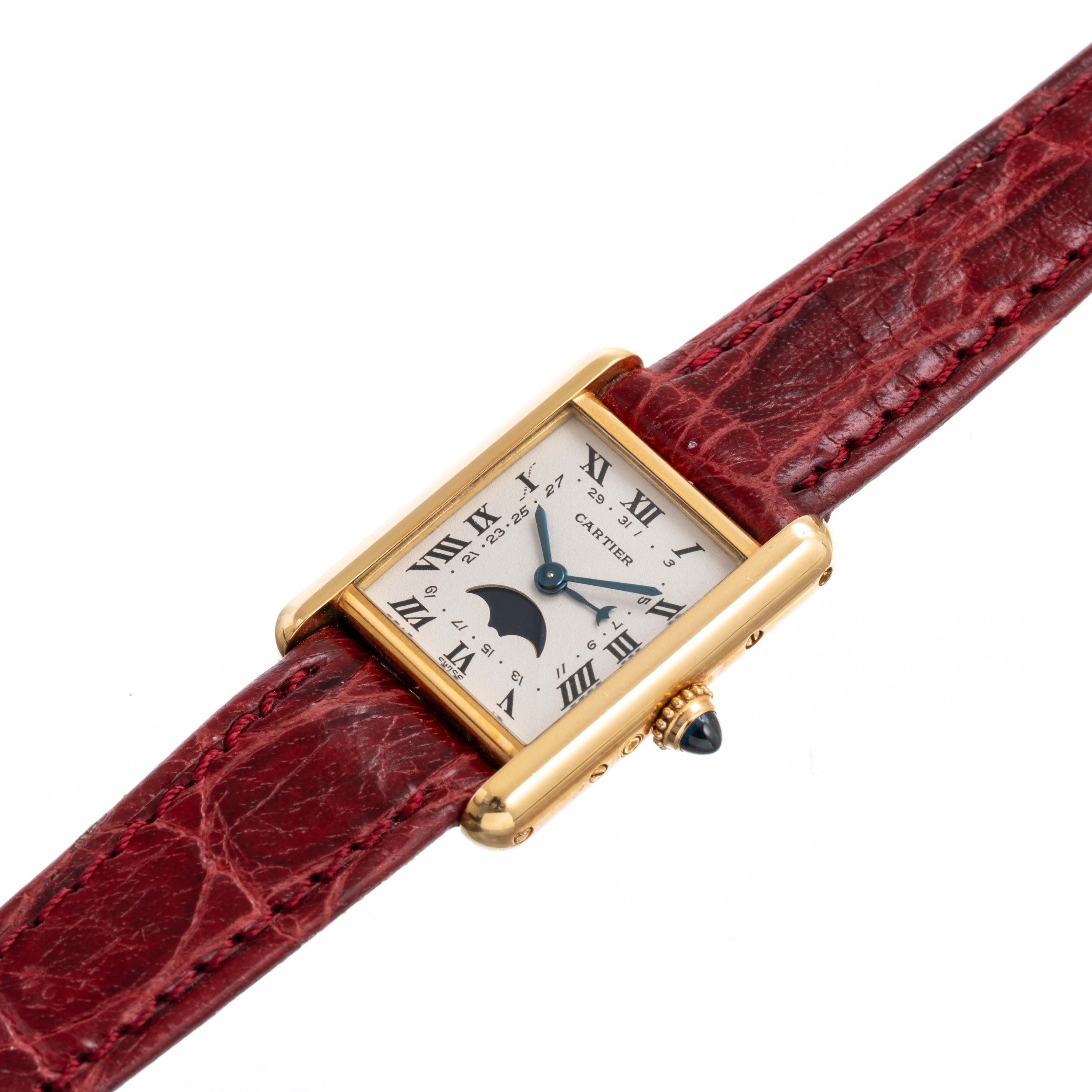 CARTIER - TANKOROLOGIO SOLO TEMPO AL QUARZO IN ORO GIALLO 18KT CON DATARIO POINTER DATE E FASI LU...