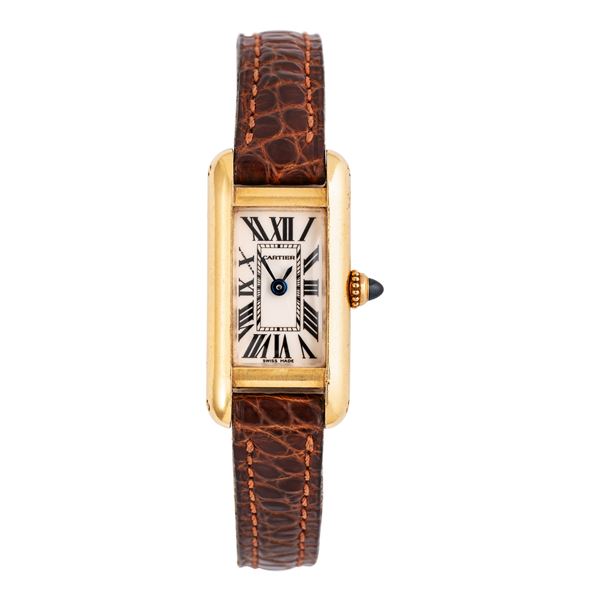 CARTIER - CARTIER - TANK ALLONGE' MINI 18KT YELLOW GOLD QUARTZ WATCH WITH WHITE DIAL