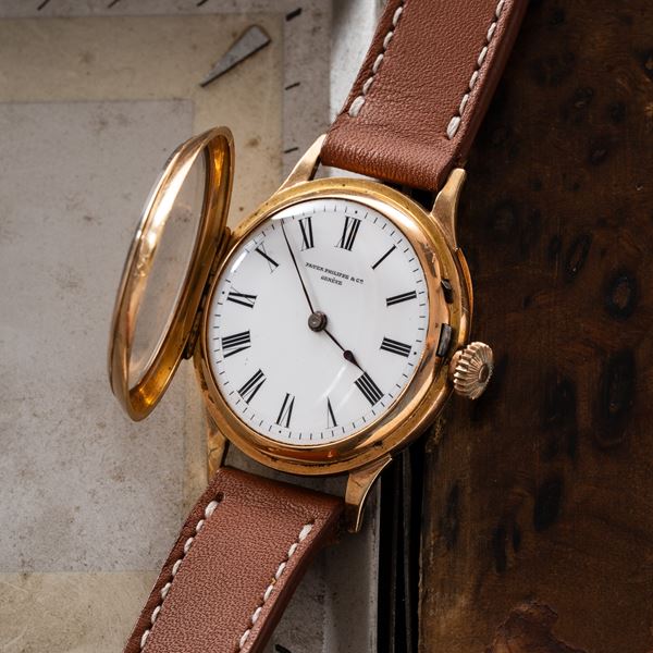 PATEK PHILIPPE - PATEK PHILIPPE  MANUALE WINDING 18KT PINK GOLD WATCH WITH HINGED CASE AND PORCELAIN DIAL