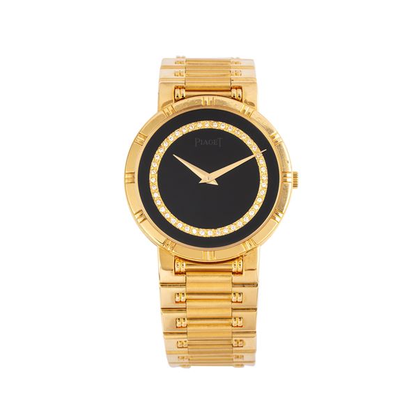 PIAGET - PIAGET - DANCER 18KT YELLOW GOLD QUARTZ WATCH WITH ONYX AND BRILLIANT-CUT DIAMOND DIAL AND 18KT YELLOW GOLD INTEGRATED BRACELET