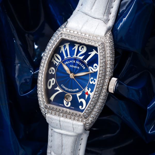 FRANCK MULLER - FRANCK MULLER - CONQUISTADOR AUTOMATIC WINDING WATCH IN 18KT WHITE GOLD AND CASE SET WITH BRILLIANT-CUT DIAMONDS