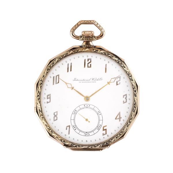 IWC - IWC - POCKET WATCH MANUAL WINDING POCKET WATCH WITH 14IKT MACHINED YELLOW GOLD CASE AND WHITE DIAL