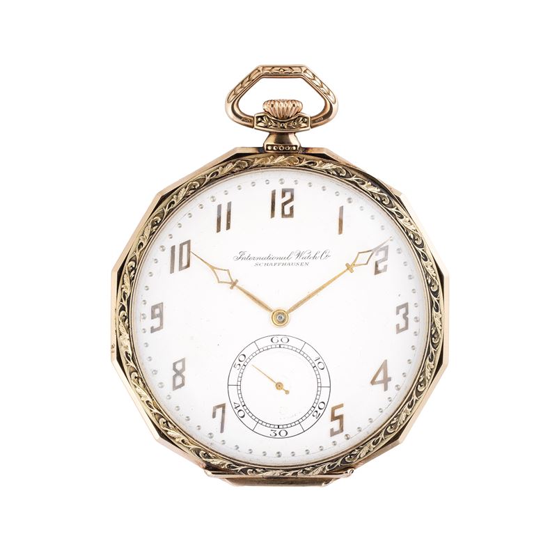 IWC - OROLOGIO DA TASCAOROLOGIO DA TASCA A CARICA MANUALE CON CASSA IN ORO GIALLO 14IKT LAVORATA ...