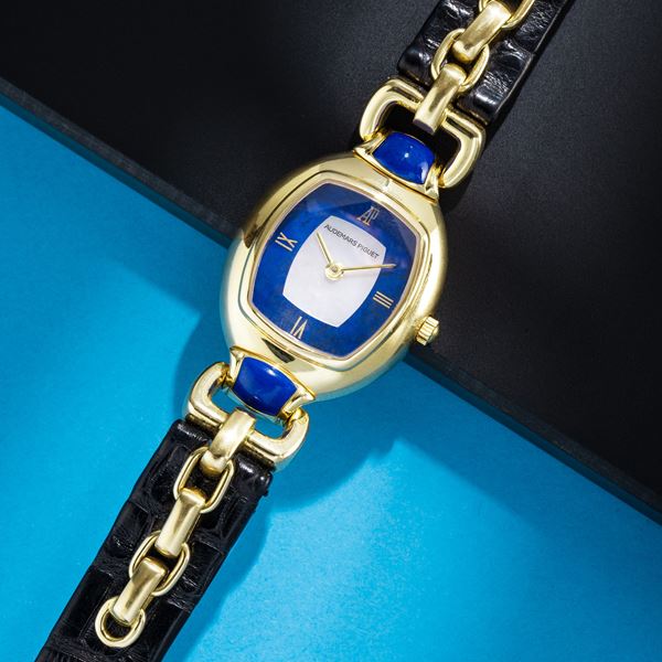 AUDEMARS PIGUET - AUDEMARS PIGUET - AUDEMARINE LADIES' YELLOW GOLD QUARTZ WATCH WITH LAPIS LAZULI AND MOTHER-OF-PEARL DIAL