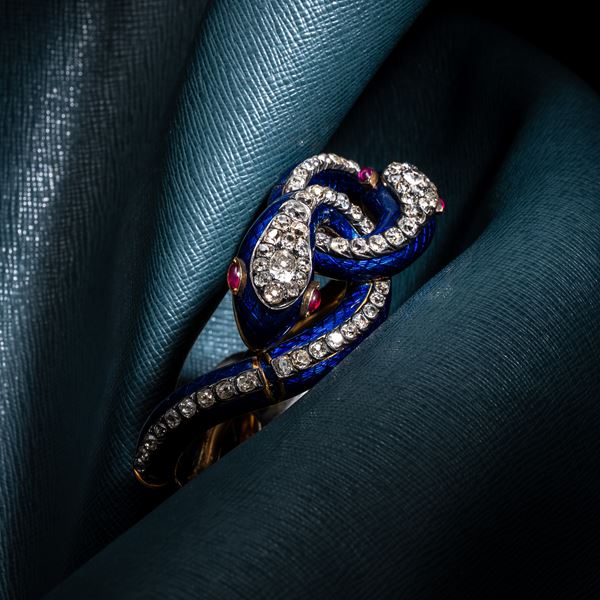 BRACCIALE SERPENTI IN ORO GIALLO 18KT CON SMALTI E DIAMANTI
