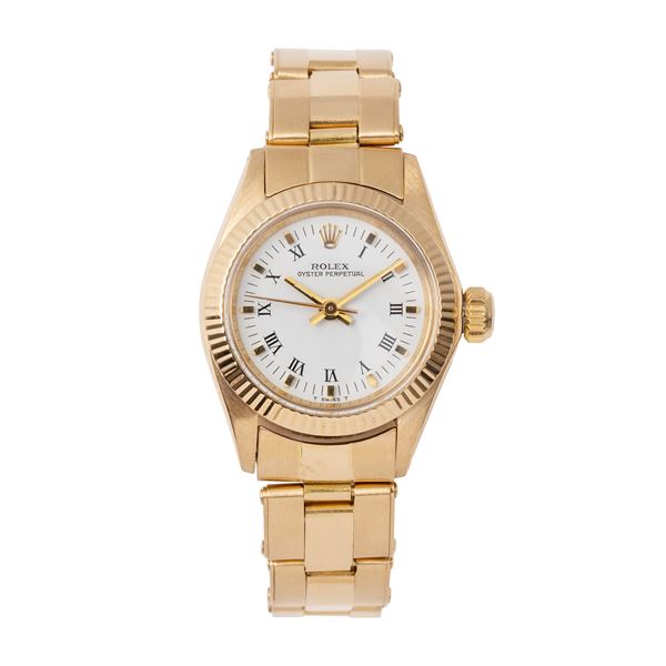 ROLEX - ROLEX - OYSTER PERPETUAL LADY  OROLOGIO SOLO TEMPO A CARICA AUTOMATICA IN ORO GIALLO 18KT CON QUADRANTE BIANCO E BRACCIALE RIVETTI IN ORO GIALLO 18KT