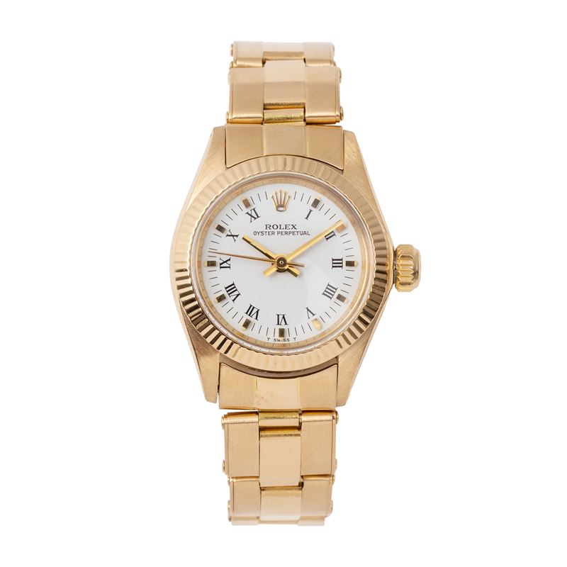ROLEX - OYSTER PERPETUAL LADY OROLOGIO SOLO TEMPO A CARICA AUTOMATICA IN ORO GIALLO 18KT CON QUAD...